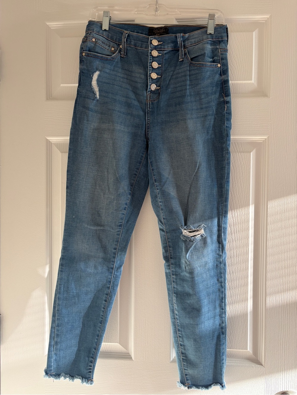 High-Rise Button-Fly Distressed Women’s Jeans - Blue